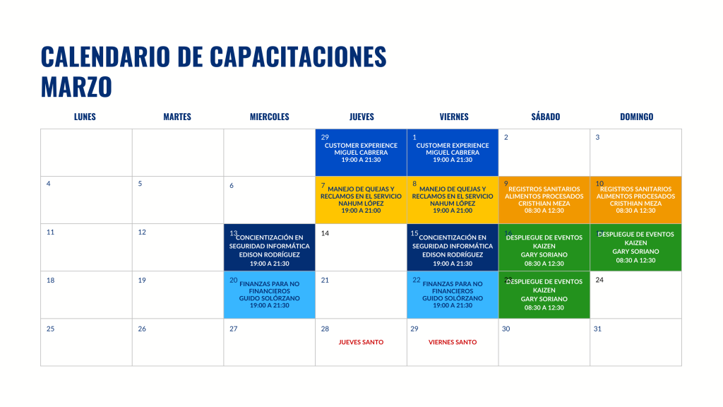 CALENDARIO DE CAPACITACIONES - CoachingEcuador